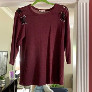Burgundy leather stitch detail top